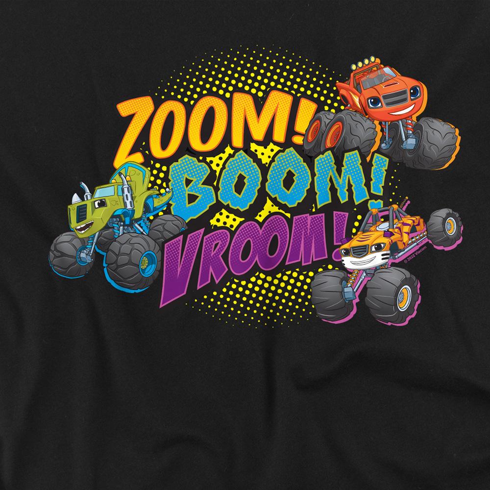 Black - Side - Blaze & The Monster Machines Unisex Adult Zoom! Boom! Vroom! T-Shirt