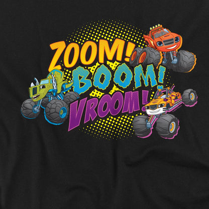 Black - Side - Blaze & The Monster Machines Unisex Adult Zoom! Boom! Vroom! T-Shirt