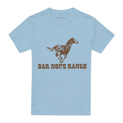 Light Blue - Front - Hey Dude Unisex Adult Bar None Ranch Horse T-Shirt