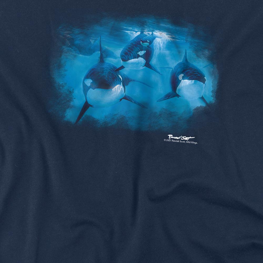 Navy - Side - Wildlife Unisex Adult Pod Of Orcas T-Shirt