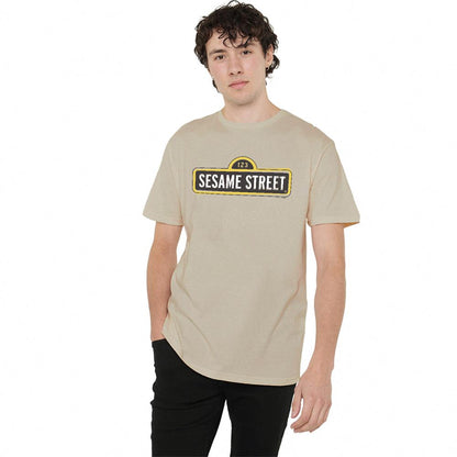Sand - Back - Sesame Street Unisex Adult Tilted Logo T-Shirt