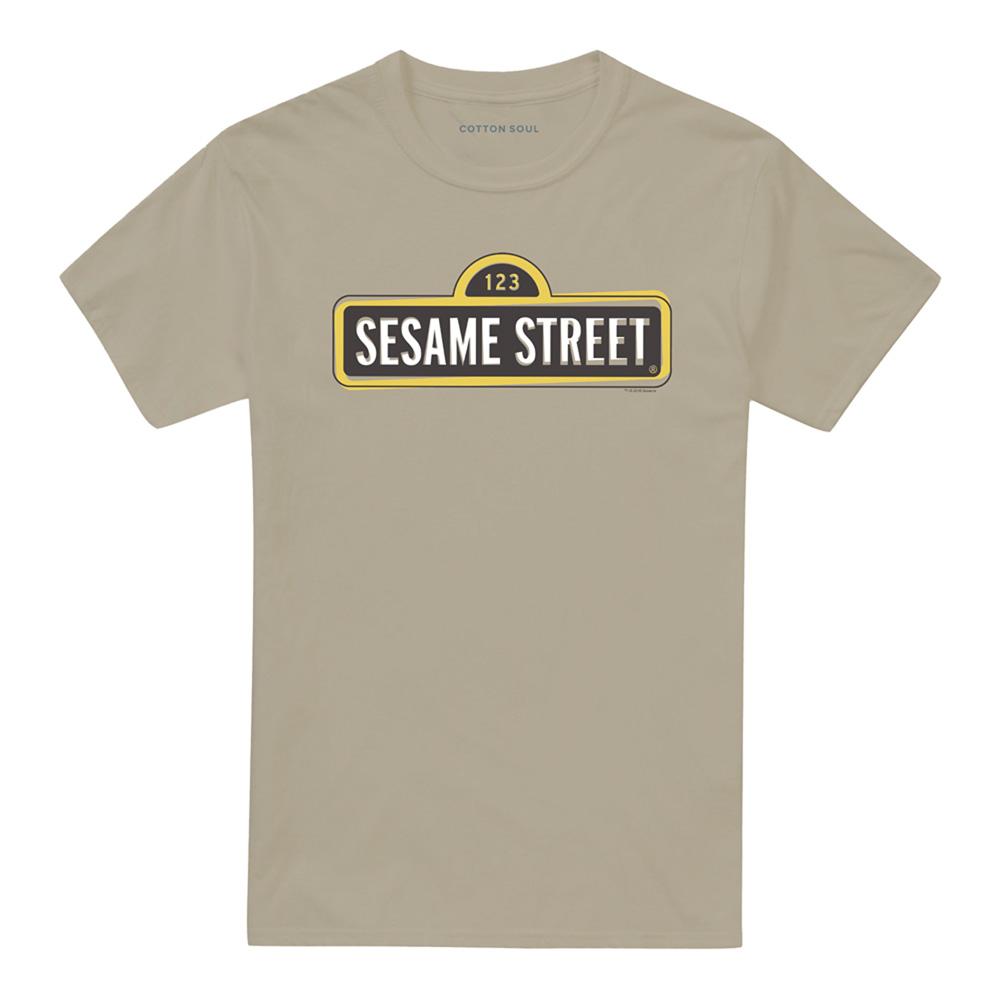 Sand - Front - Sesame Street Unisex Adult Tilted Logo T-Shirt