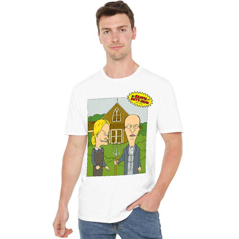 White - Back - Beavis & Butthead Unisex Adult American Gothic T-Shirt