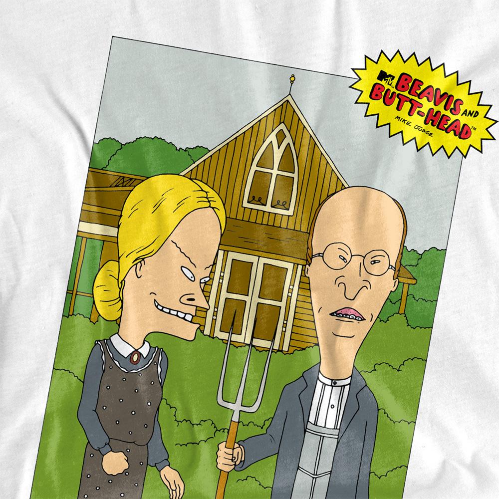 White - Side - Beavis & Butthead Unisex Adult American Gothic T-Shirt