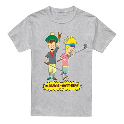 Athletic Heather - Front - Beavis & Butthead Unisex Adult Golf Pros T-Shirt