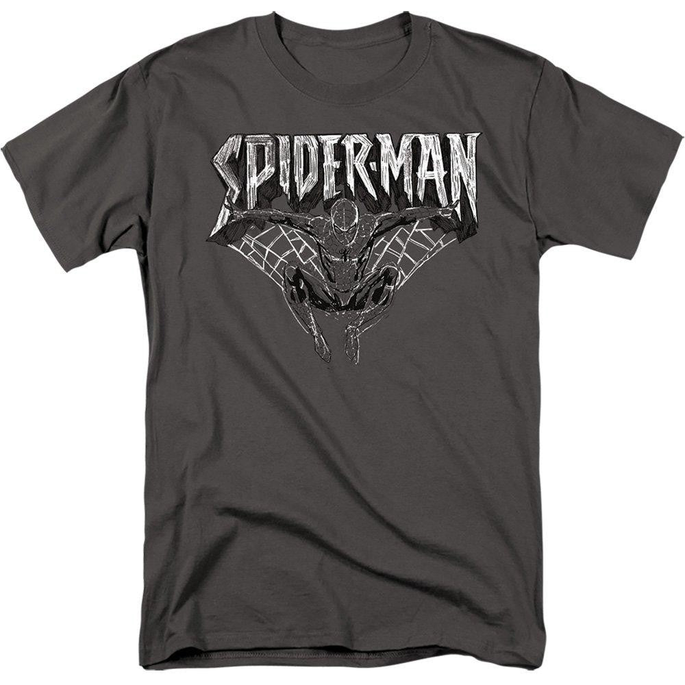 Charcoal - Front - Spider-Man Mens Sketch T-Shirt