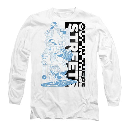 White - Front - Sesame Street Unisex Adult Out In These Streets Long-Sleeved T-Shirt