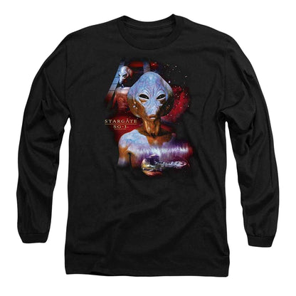 Black - Front - Stargate SG-1 Unisex Adult The Asgard Long-Sleeved T-Shirt