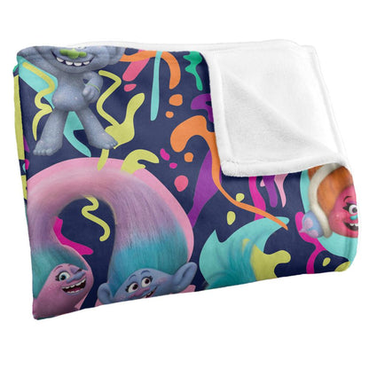 Multicoloured - Back - Trolls Trippy Silky Patterned Soft Touch Blanket
