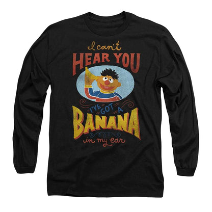 Black - Front - Sesame Street Unisex Adult Banana In My Ear Ernie Long-Sleeved T-Shirt