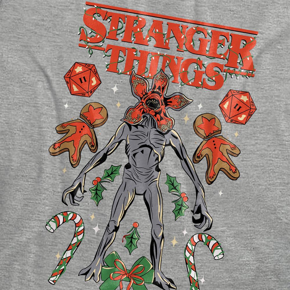 Athletic Heather - Side - Stranger Things Unisex Adult Demogorgon Dice, Canes & Cookies Christmas T-Shirt