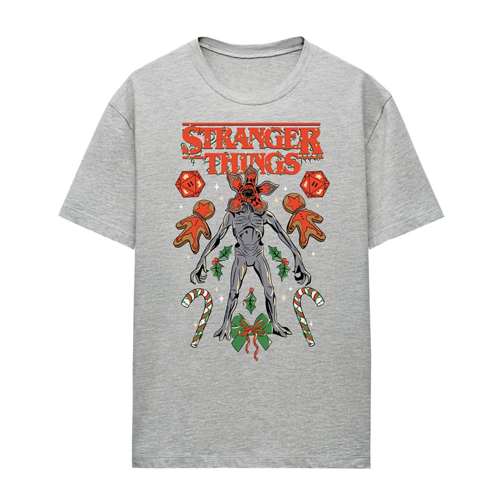 Athletic Heather - Front - Stranger Things Unisex Adult Demogorgon Dice, Canes & Cookies Christmas T-Shirt