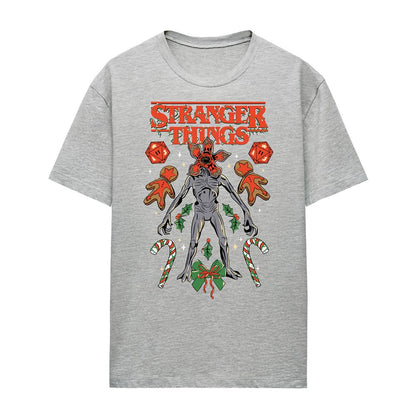 Athletic Heather - Front - Stranger Things Unisex Adult Demogorgon Dice, Canes & Cookies Christmas T-Shirt