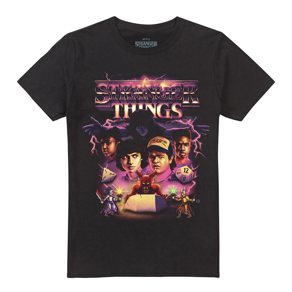 Black - Front - Stranger Things Unisex Adult Thunder Metal Band Group Shot T-Shirt