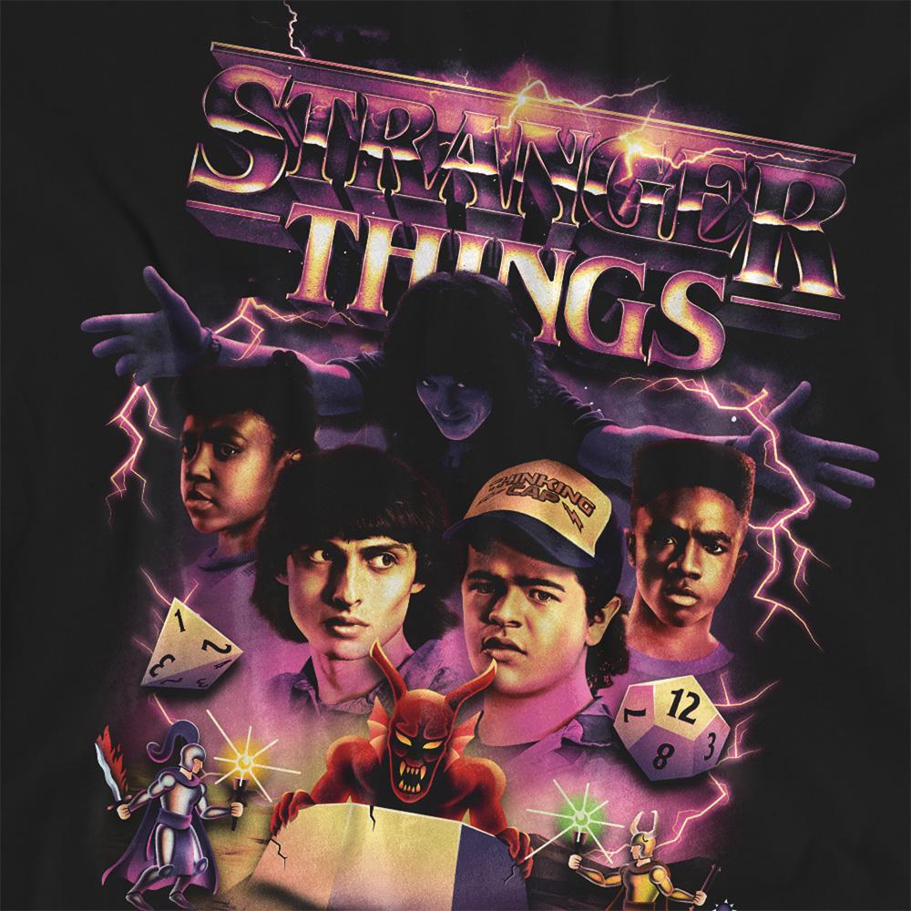Black - Back - Stranger Things Womens-Ladies Thunder Metal Band Group Shot T-Shirt