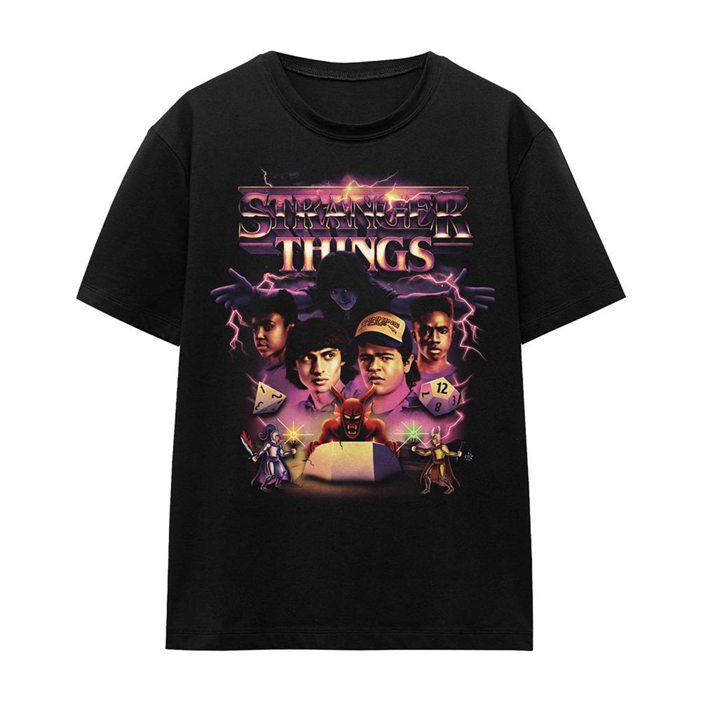 Black - Front - Stranger Things Womens-Ladies Thunder Metal Band Group Shot T-Shirt