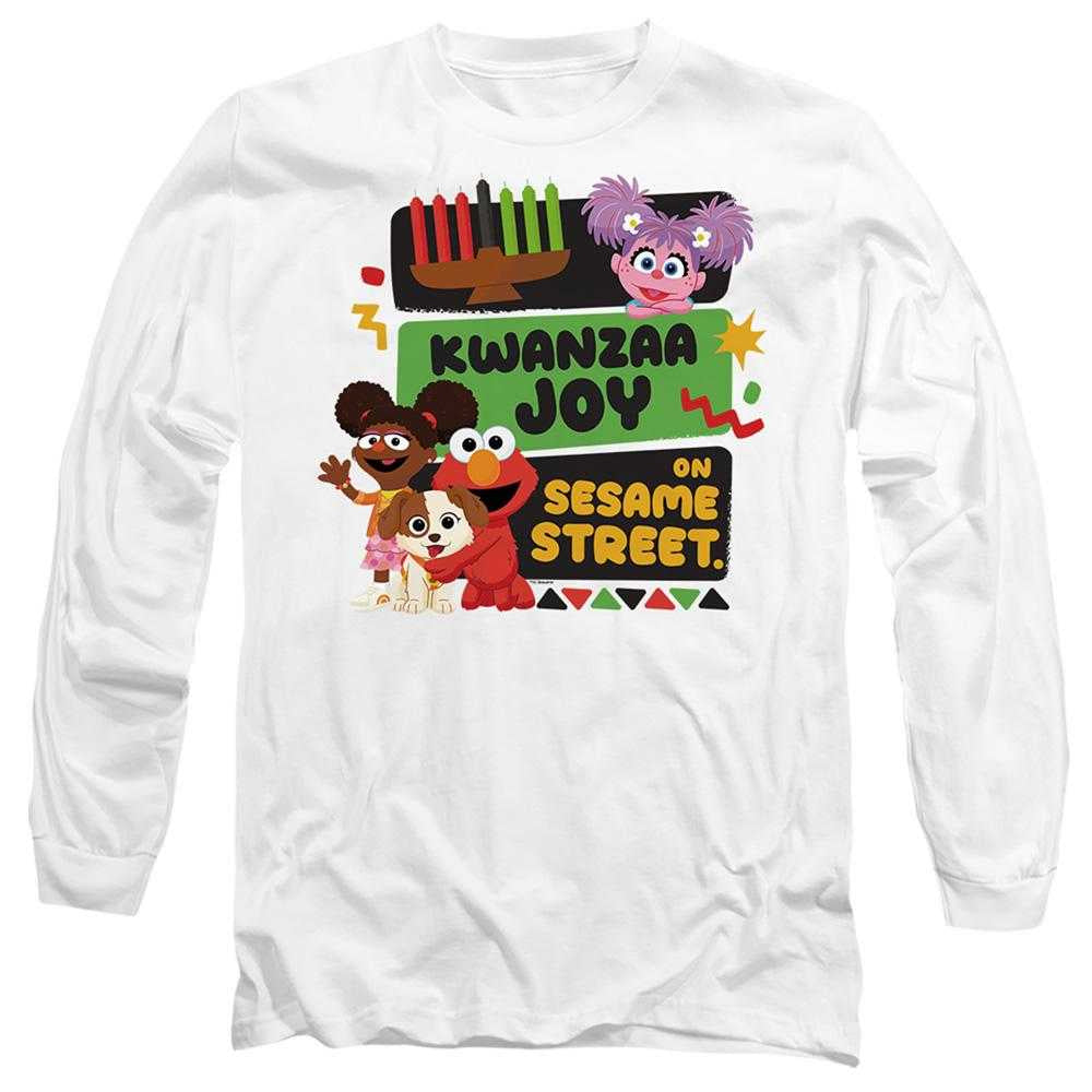 White - Front - Sesame Street Unisex Adult Kwanzaa Joy Gabrielle And Elmo Long-Sleeved T-Shirt