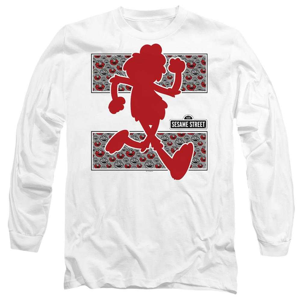 White - Front - Sesame Street Unisex Adult Runs Elmo Long-Sleeved T-Shirt