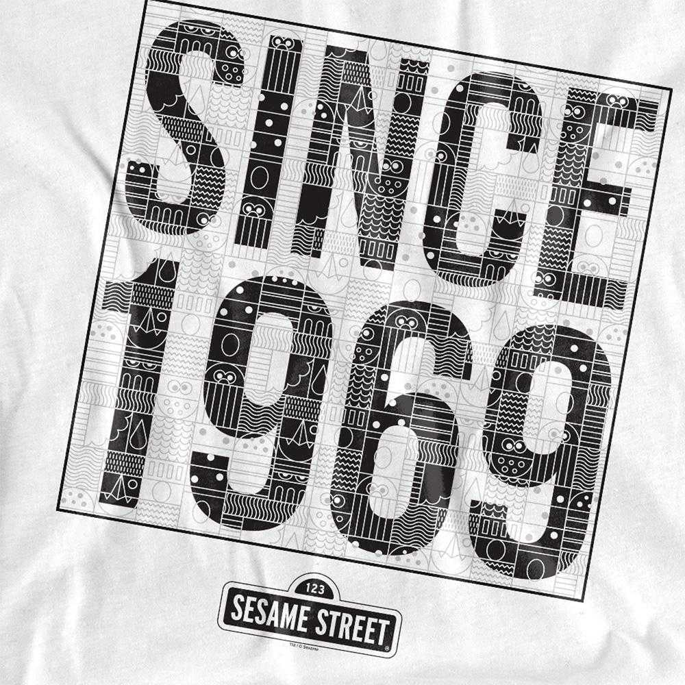 White - Side - Sesame Street Unisex Adult Since 1969 Patterned Long-Sleeved T-Shirt