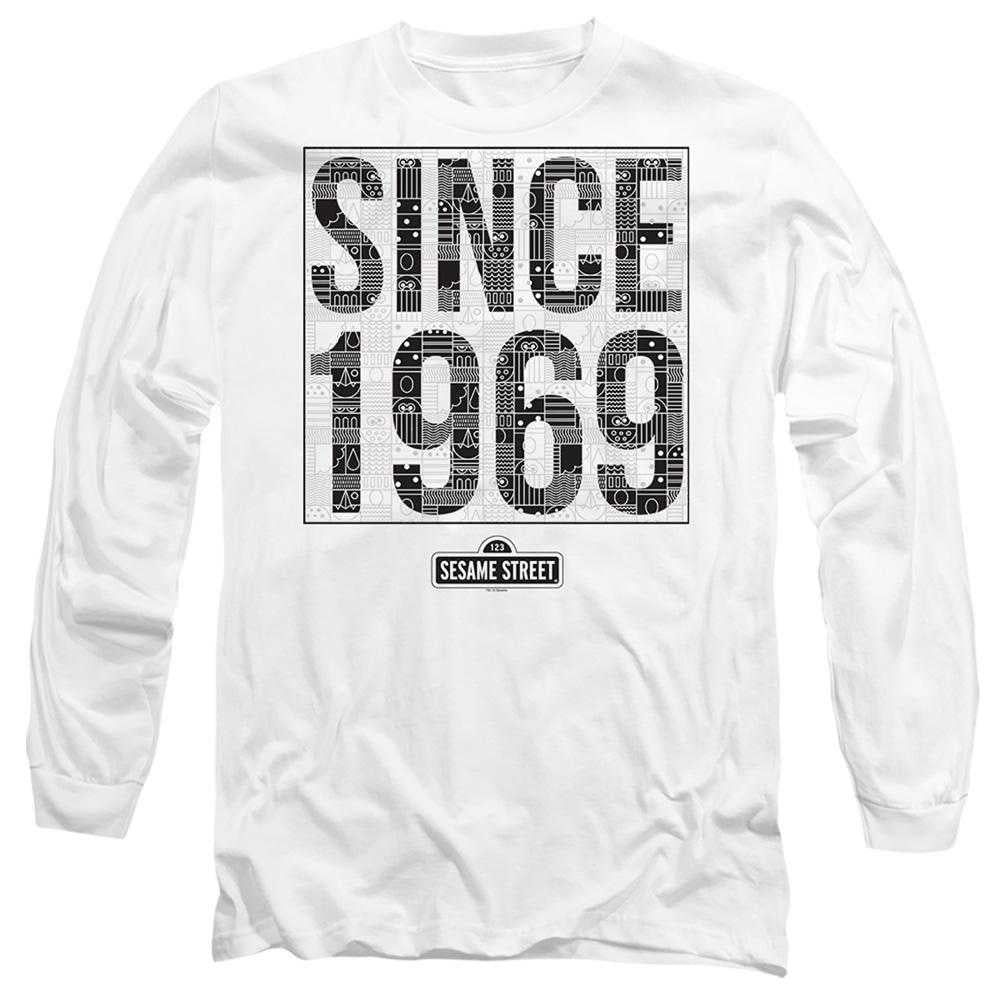White - Front - Sesame Street Unisex Adult Since 1969 Patterned Long-Sleeved T-Shirt