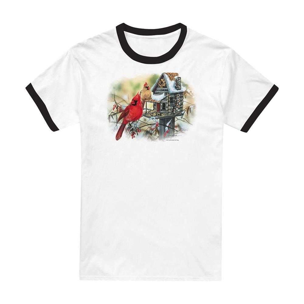 White - Front - Wildlife Unisex Adult Cardinals Rustic Retreat Adult Ringer T-Shirt