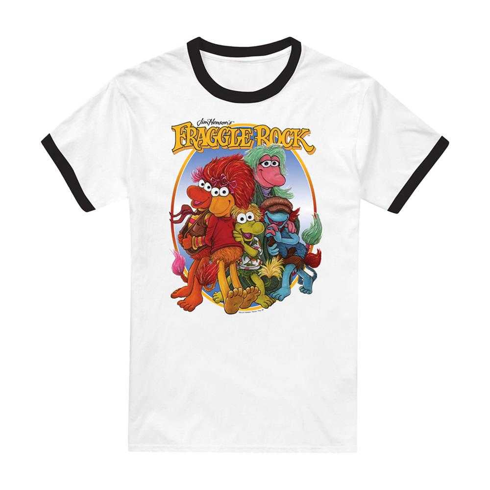 White-Black - Front - Fraggle Rock Unisex Adult Group Hug Ringer T-Shirt