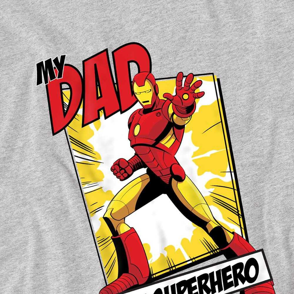 Heather Grey - Side - Iron Man Childrens-Kids Dad Hero Comic T-Shirt
