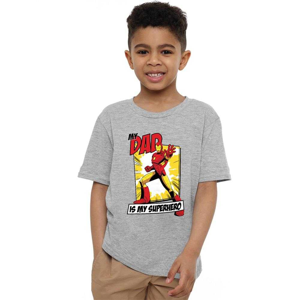 Heather Grey - Lifestyle - Iron Man Childrens-Kids Dad Hero Comic T-Shirt