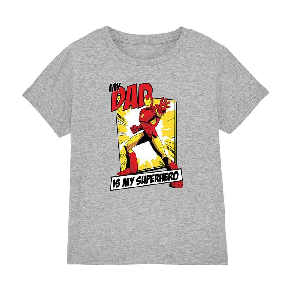 Heather Grey - Front - Iron Man Childrens-Kids Dad Hero Comic T-Shirt