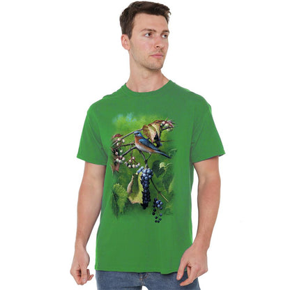 Kelly Green - Back - Wildlife Unisex Adult Summertime Eastern Bluebird T-Shirt