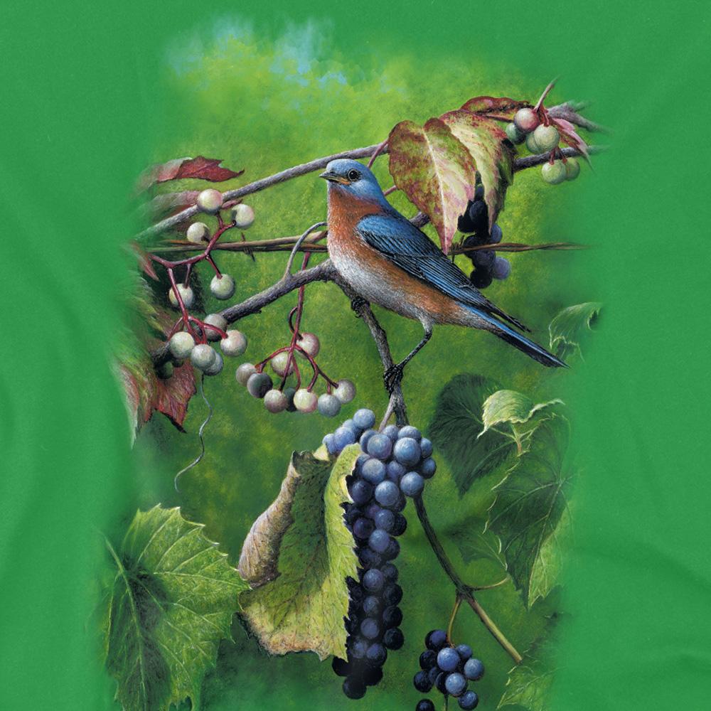 Kelly Green - Side - Wildlife Unisex Adult Summertime Eastern Bluebird T-Shirt