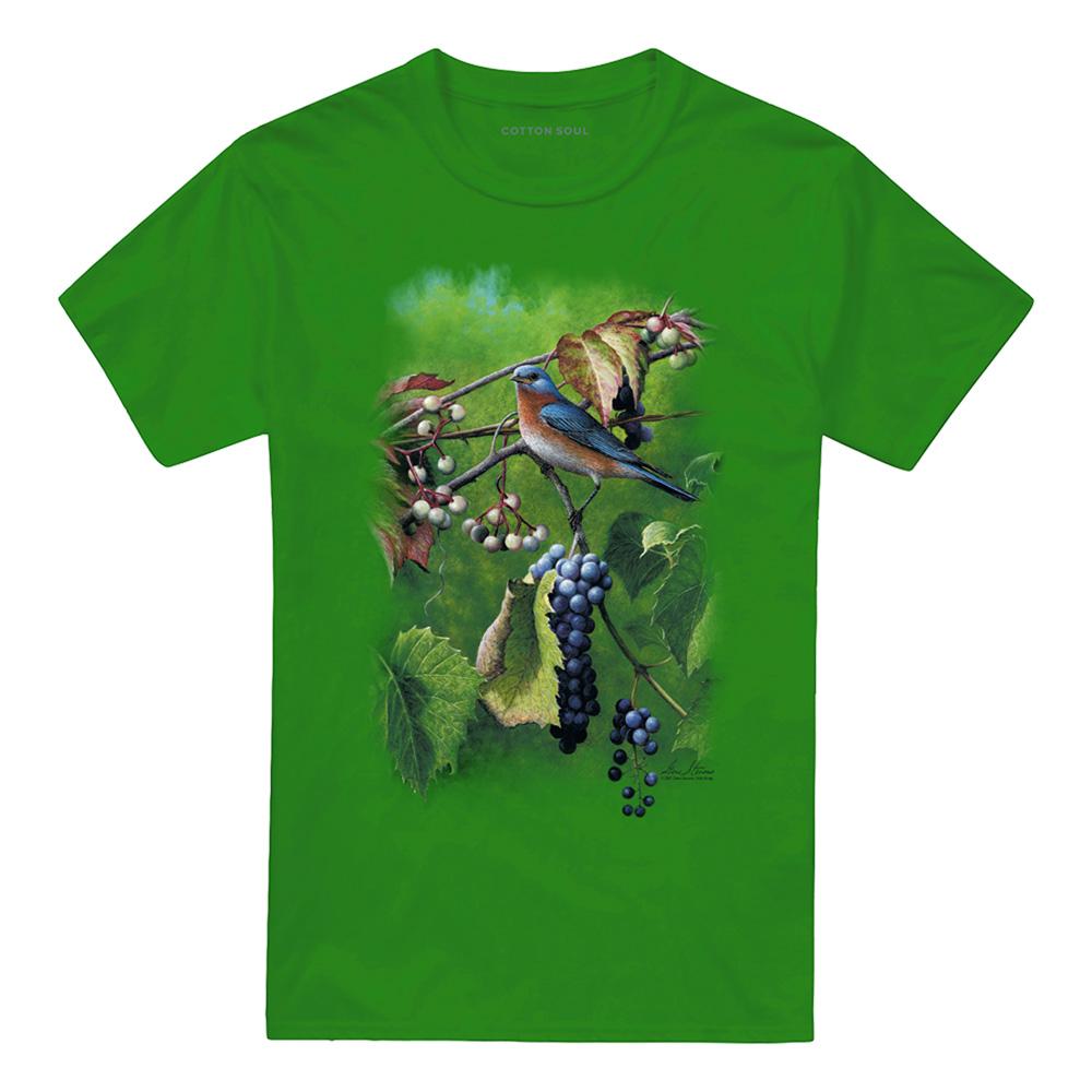 Kelly Green - Front - Wildlife Unisex Adult Summertime Eastern Bluebird T-Shirt