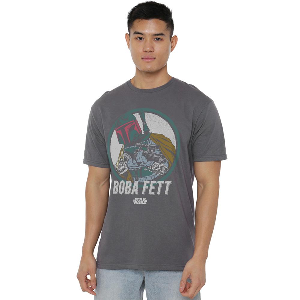 Charcoal - Back - Star Wars Unisex Adult Boba Retro T-Shirt