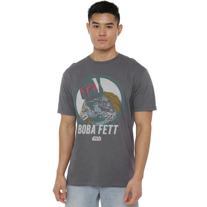 Charcoal - Back - Star Wars Unisex Adult Boba Retro T-Shirt
