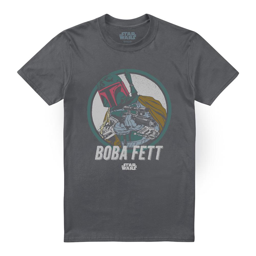 Charcoal - Front - Star Wars Unisex Adult Boba Retro T-Shirt