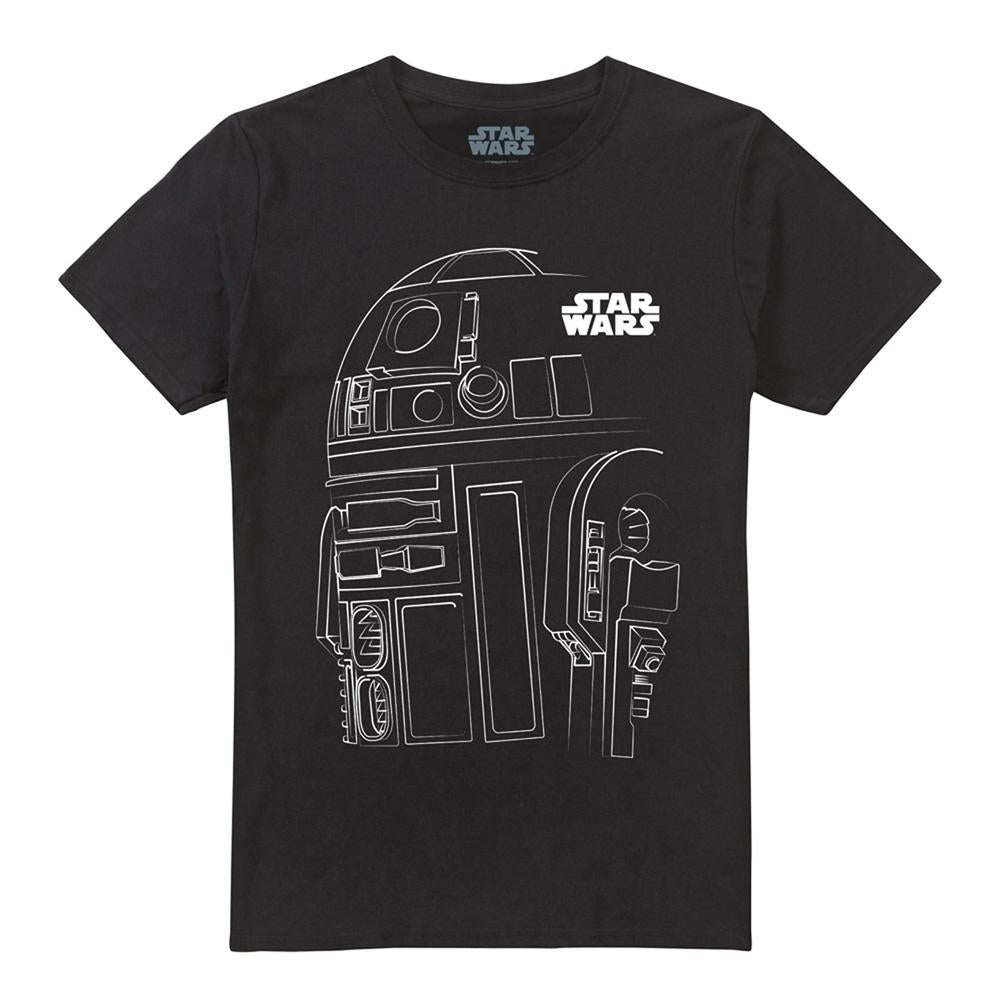 Black - Front - Star Wars Unisex Adult R2-D2 Outline T-Shirt