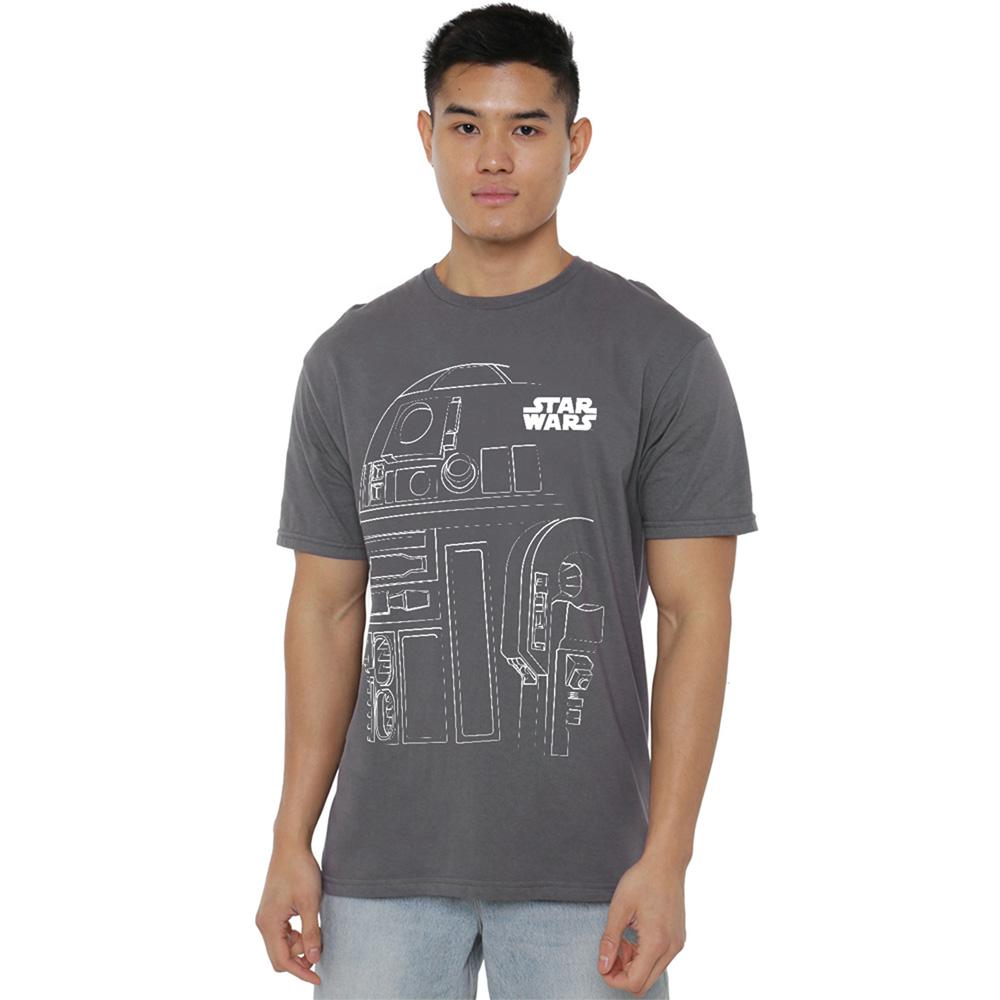 Charcoal - Back - Star Wars Unisex Adult R2-D2 Outline T-Shirt