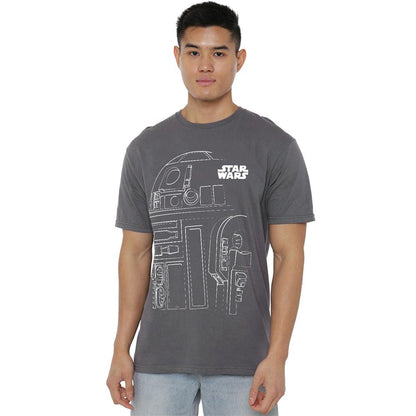 Charcoal - Back - Star Wars Unisex Adult R2-D2 Outline T-Shirt