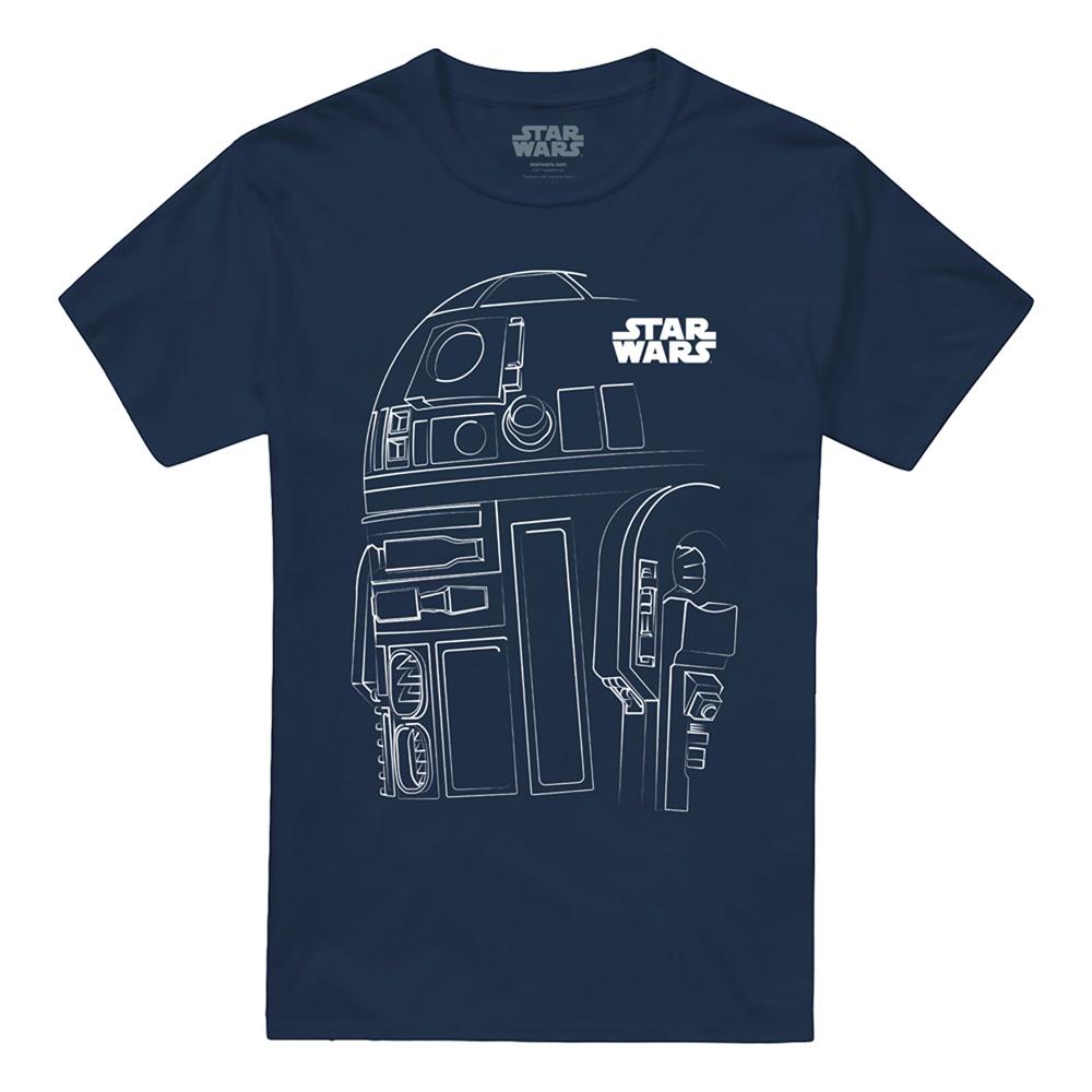 Navy - Front - Star Wars Unisex Adult R2-D2 Outline T-Shirt