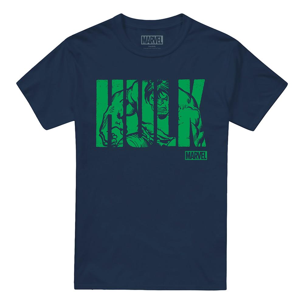 Navy - Front - Hulk Unisex Adult Text T-Shirt