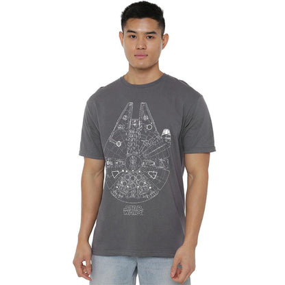 Charcoal - Back - Star Wars Unisex Adult Millenium Lines T-Shirt