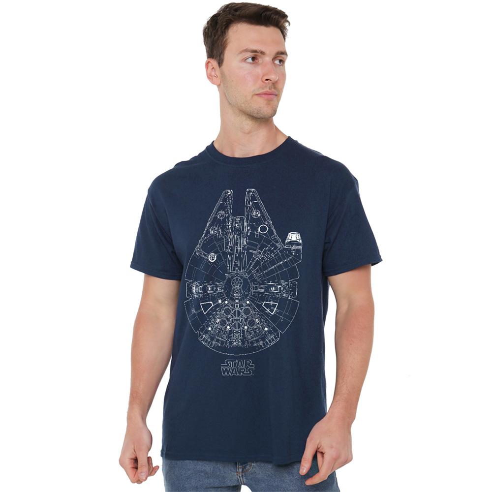 Navy - Back - Star Wars Unisex Adult Millenium Lines T-Shirt