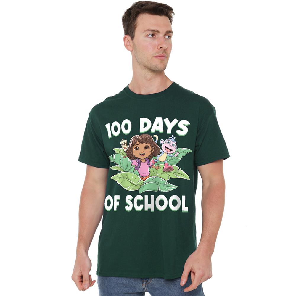 Hunter Green - Back - Dora The Explorer Unisex Adult 100 Days of School Leaves T-Shirt