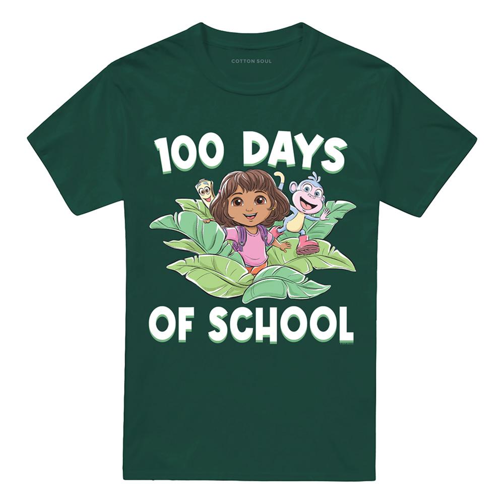 Hunter Green - Front - Dora The Explorer Unisex Adult 100 Days of School Leaves T-Shirt