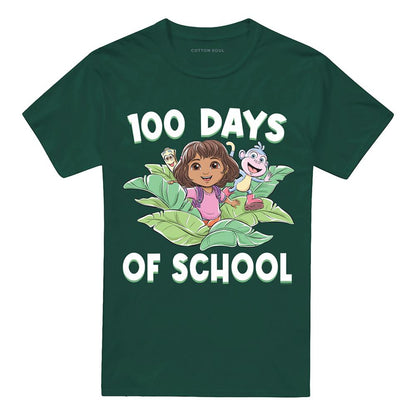 Hunter Green - Front - Dora The Explorer Unisex Adult 100 Days of School Leaves T-Shirt