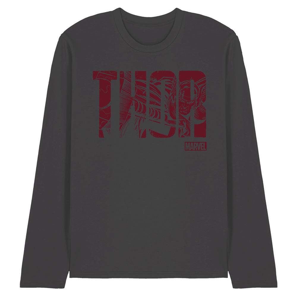 Charcoal - Front - Marvel Unisex Adult Thor Text Long-Sleeved T-Shirt