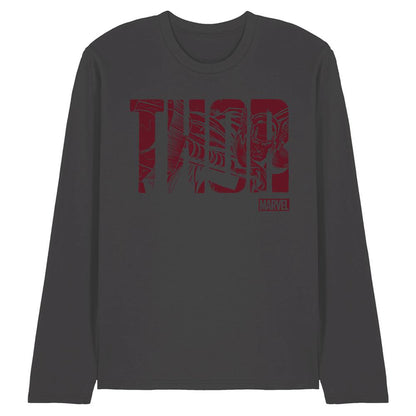 Charcoal - Front - Marvel Unisex Adult Thor Text Long-Sleeved T-Shirt