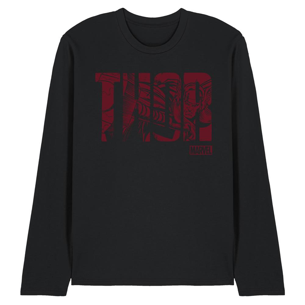 Black - Front - Marvel Unisex Adult Thor Text Long-Sleeved T-Shirt