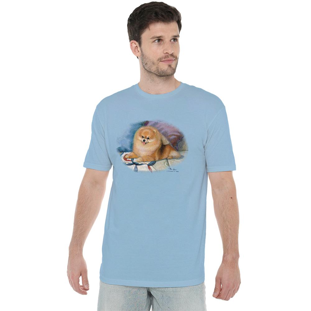 Light Blue - Back - Wildlife Unisex Adult Pomeranian Portrait T-Shirt