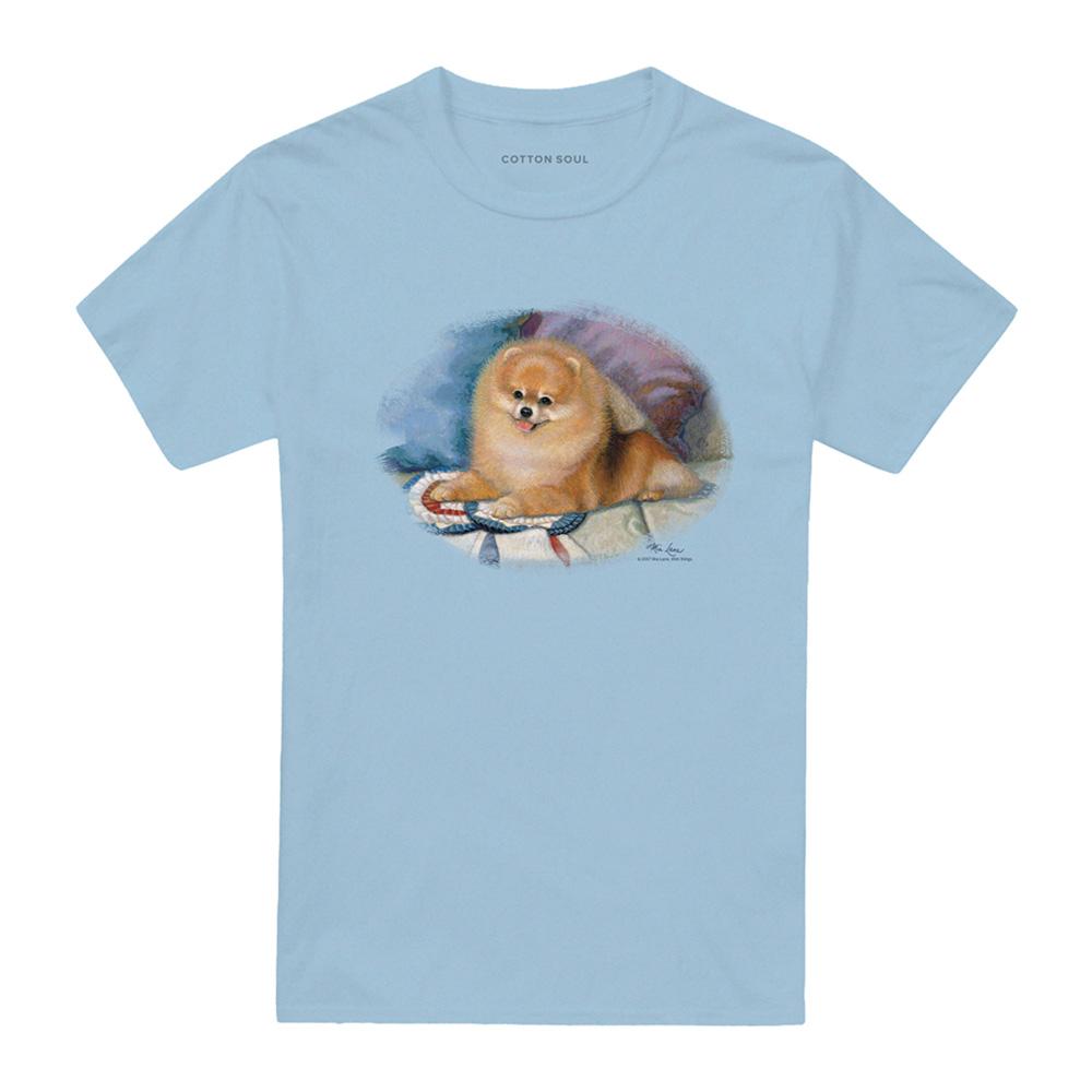 Light Blue - Front - Wildlife Unisex Adult Pomeranian Portrait T-Shirt